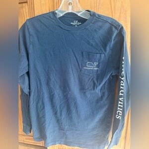 Vineyard Vines Navy Long-Sleeve Pocket Tee with Sleeve Logo